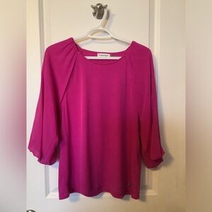 Calvin Klein Loose Fitted Matte Jersey Mixed Media Lantern Sleeve Blouse Pink M